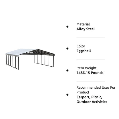 Arrow Carport, 20 ft. x 24ft. x 9ft. Eggshell 20′ x 24′ x 9′
