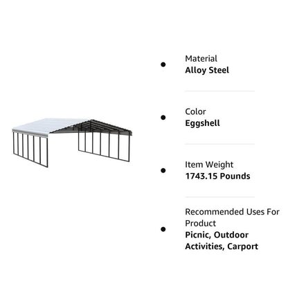 Arrow Carport, 20 ft. x 29 ft. x 9ft. Eggshell 20′ x 29′ x 9′