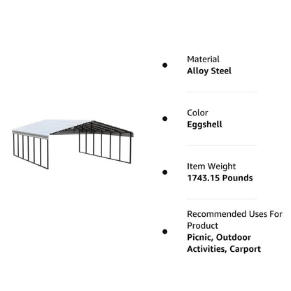 Arrow Carport, 20 ft. x 29 ft. x 9 ft. Eggshell 20′ x 29′ x 9′