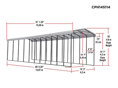 Arrow Carport, 14 ft. x 51 ft. x 14ft. Charcoal 14′ x 51′ x 14′