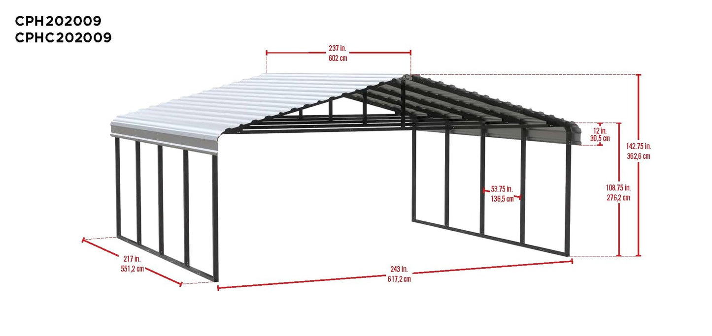 Arrow Carport, 20 ft. x 20 ft. x 9ft. Eggshell 20′ x 20′ x 9′14