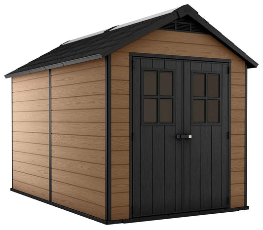 Keter Newton 7.5×11 Large Resin Outdoor Storage Shed Kit – Perfect to Store Patio Furniture