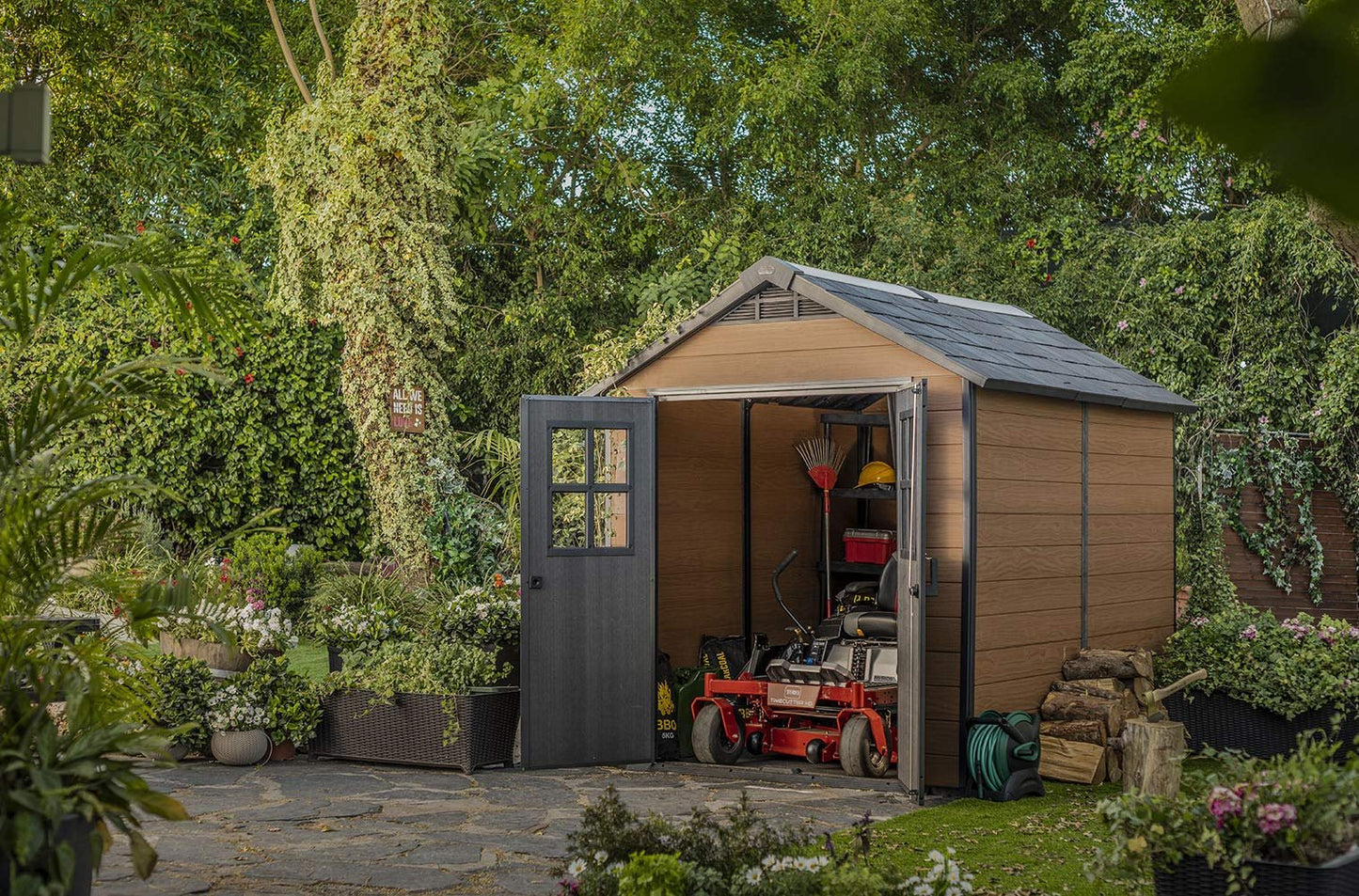 Keter Newton 7.5×9 Large Resin Outdoor Storage Shed Kit Mahogany Brown