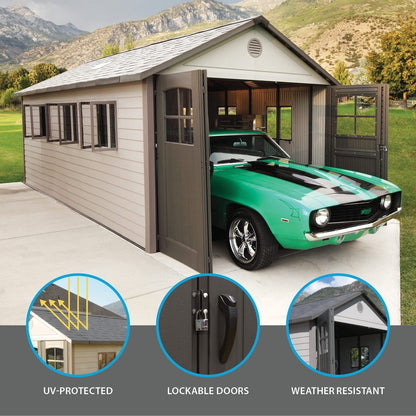 Lifetime 60237 11 x 21 Ft. Outdoor Storage Shed, Desert Sand