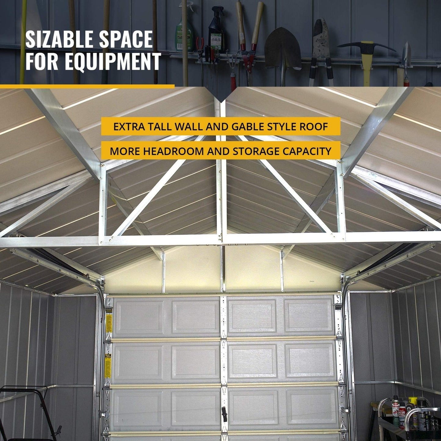 Arrow Shed 12′ x 17′ Murryhill Garage Galvanized Steel Extra Tall Walls Prefabricated Shed Storage Building, 12′ x 17′, Flute Gray
