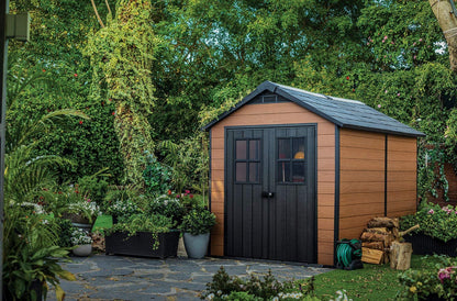 Keter Newton 7.5×11 Large Resin Outdoor Storage Shed Kit – Perfect to Store Patio Furniture