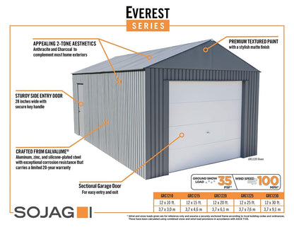 Sojag 12′ x 20′ Everest Galvalume Steel with Extra Tall Walls Garage Storage Building, Charcoal 12′ x 20′
