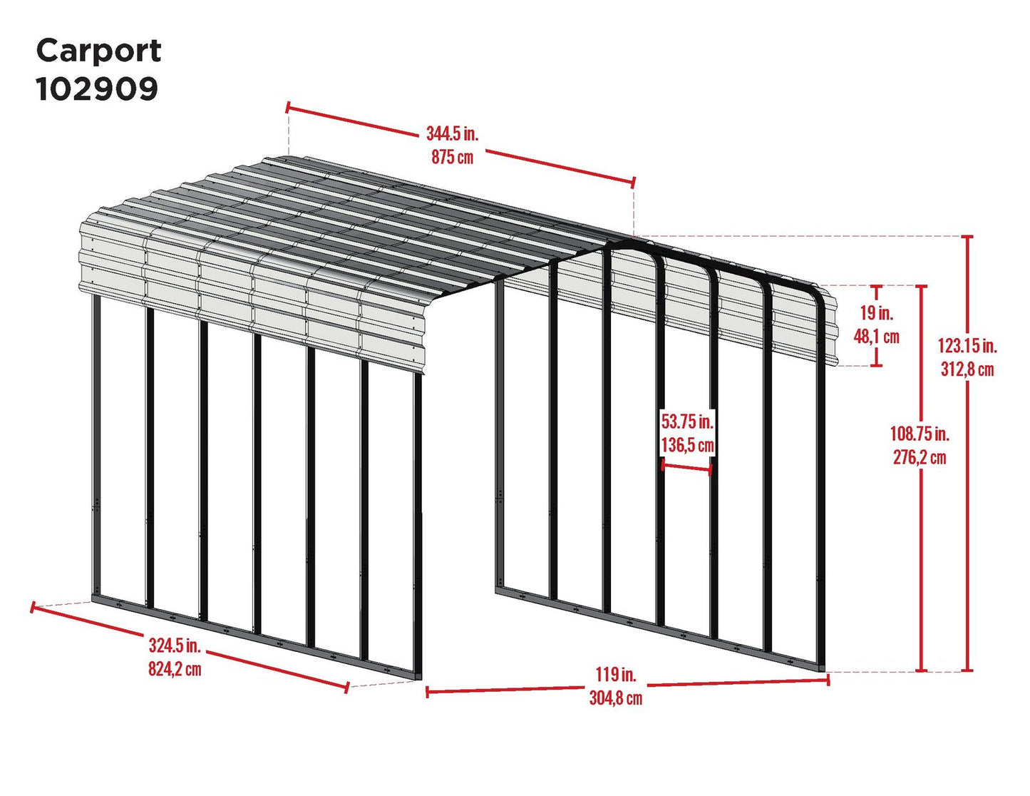 Arrow Carport, 10 ft. x 29 ft. x 9ft. Eggshell 10′ x 29′ x 9′