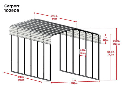 Arrow Carport, 10 ft. x 29 ft. x 9ft. Eggshell 10′ x 29′ x 9′