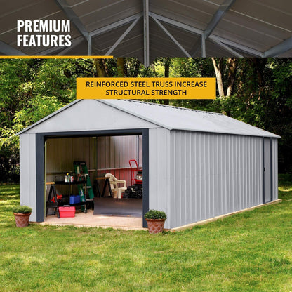 Arrow Shed 12′ x 17′ Murryhill Garage Galvanized Steel Extra Tall Walls Prefabricated Shed Storage Building, 12′ x 17′, Flute Gray